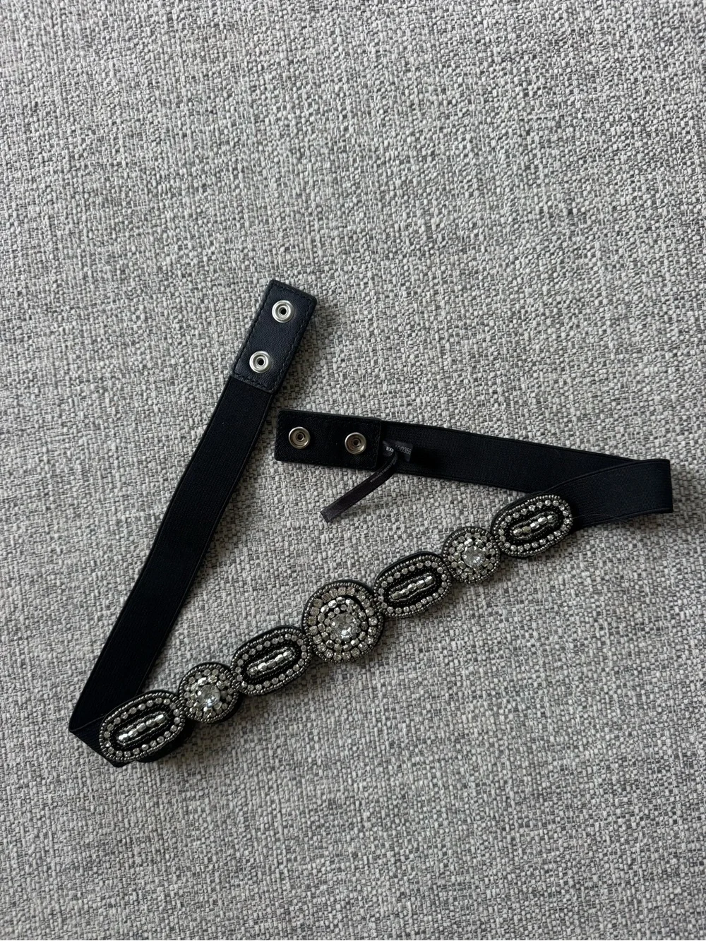 Express Sparkle Belt | Black Silver Rhinestone Studs Adjustable S/M Button Back